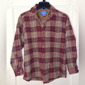 Pendleton Red Long-Sleeve Plaid Flannel Shirt 100% Pure Virgin Wool Large